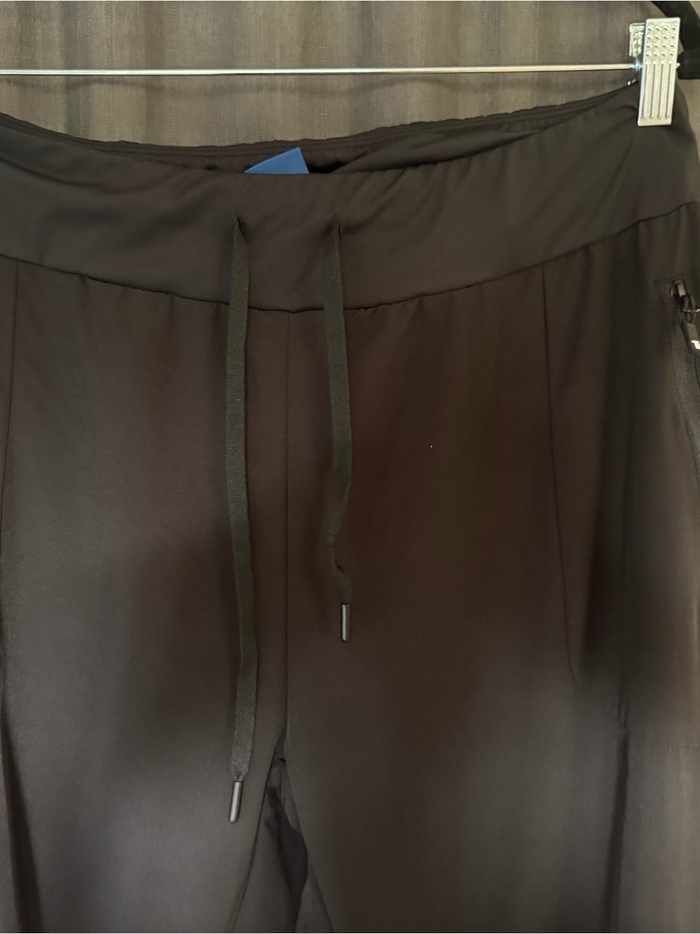 Women's Black Drawstring Track Pants with Zip Pockets - Picture 3 of 6